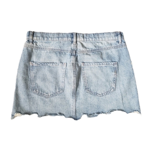 Express Straight Mini Mid Rise Distressed Denim Skirt Size 6 - Picture 2 of 4